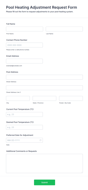 Pool Heating Adjustment Request Form Template