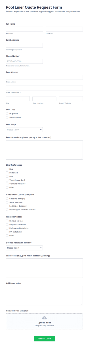 Pool Liner Quote Request Form Template