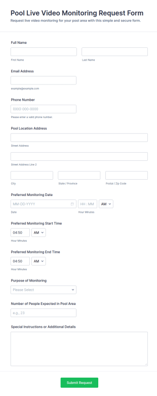 Pool Live Video Monitoring Request Form Template