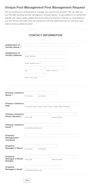 Pool Management Request Form Template