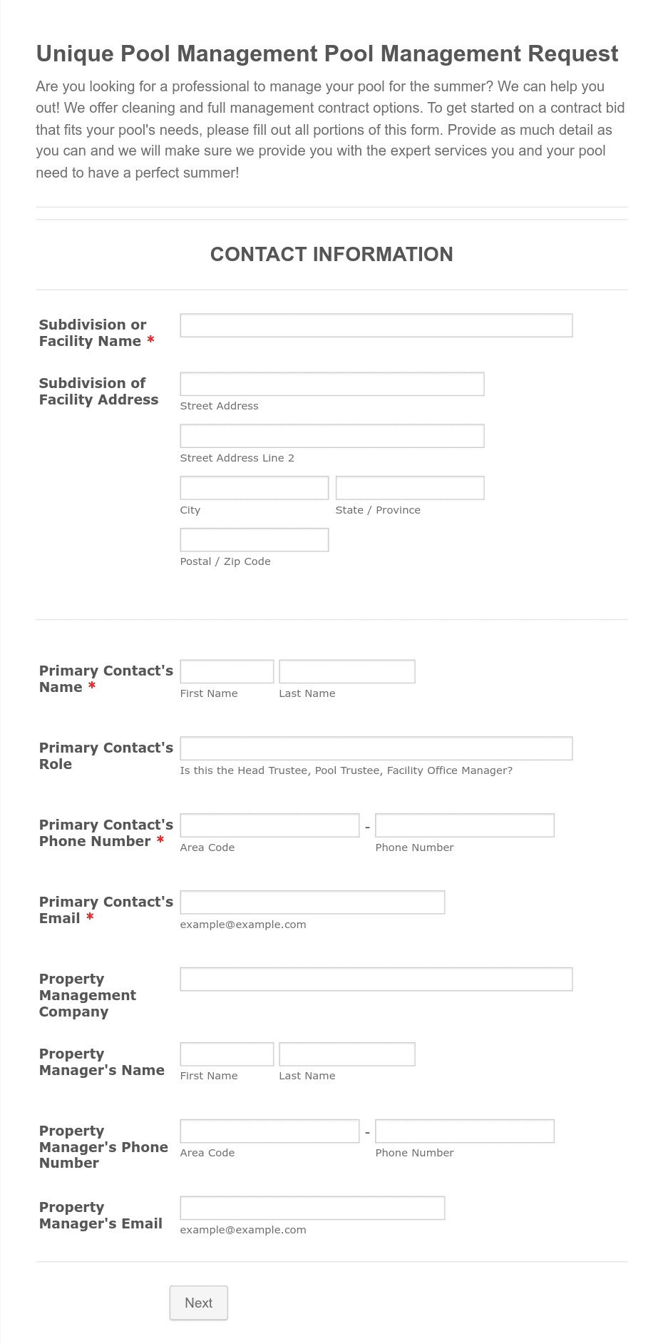 Pool Management Request Form Template | Jotform