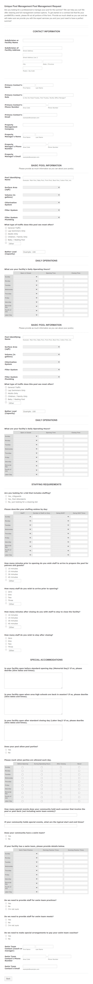 Pool Management Request Form Template