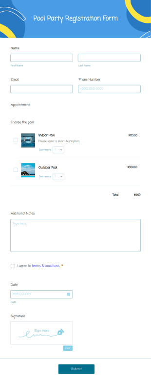 Pool Party Registration Form Template