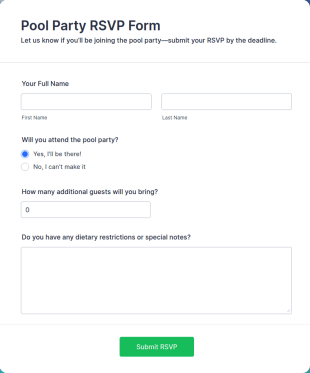 Pool Party RSVP Form Template
