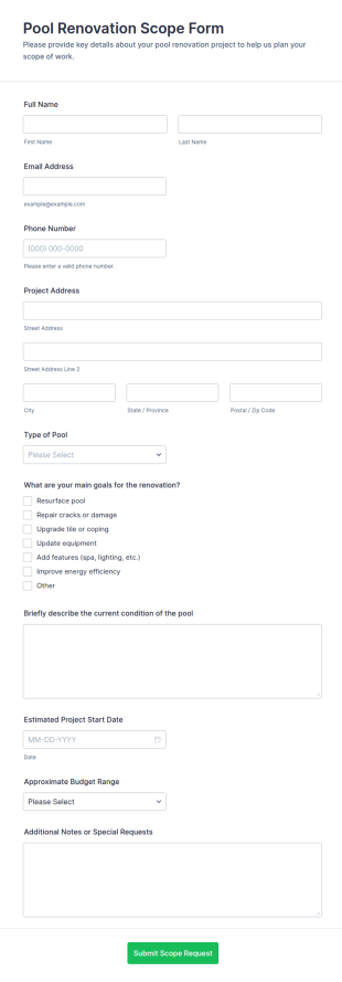 Pool Renovation Scope Form Template
