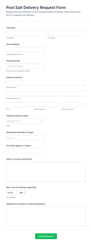 Pool Salt Delivery Request Form Template