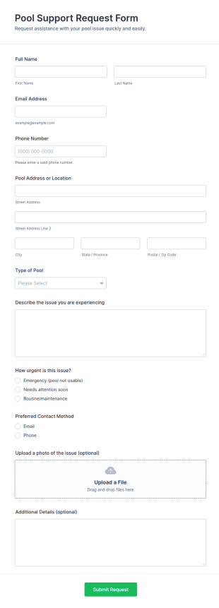 Pool Support Request Form Template