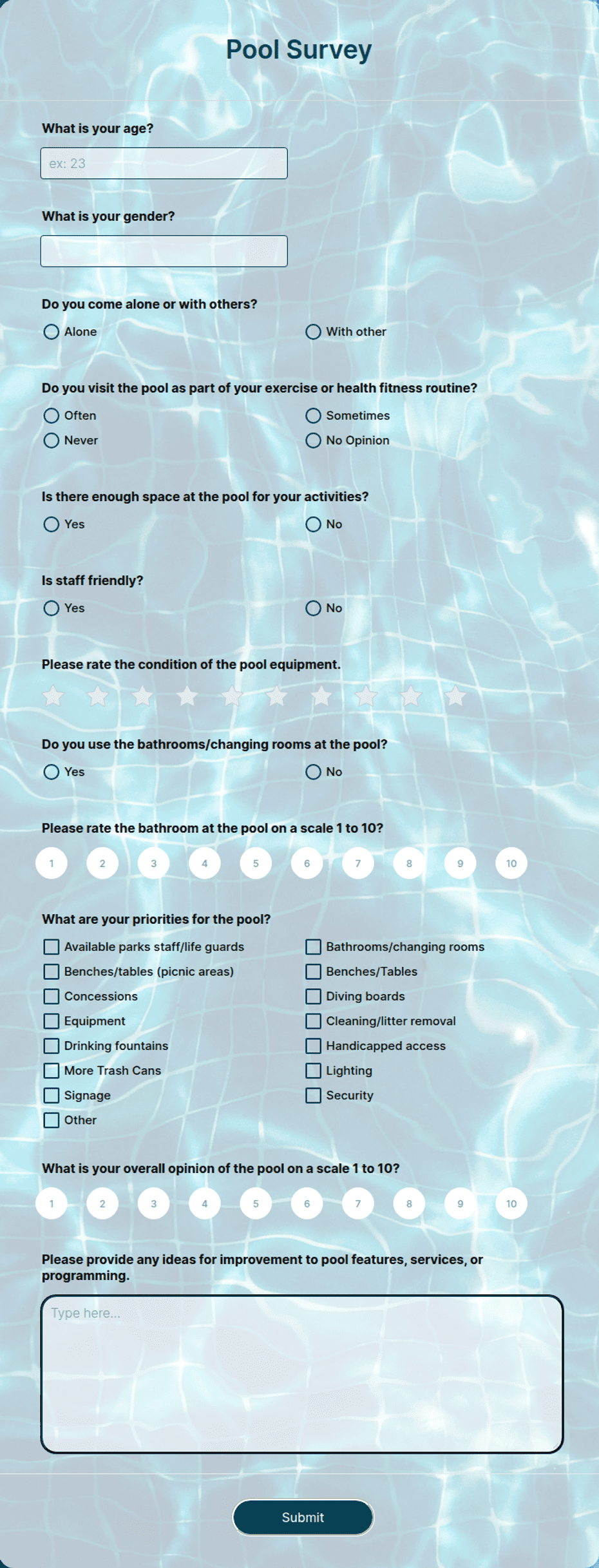 Pool Survey Form Template | Jotform