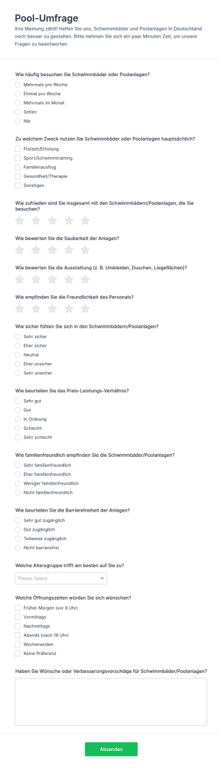 Pool Umfrage Fragebogen