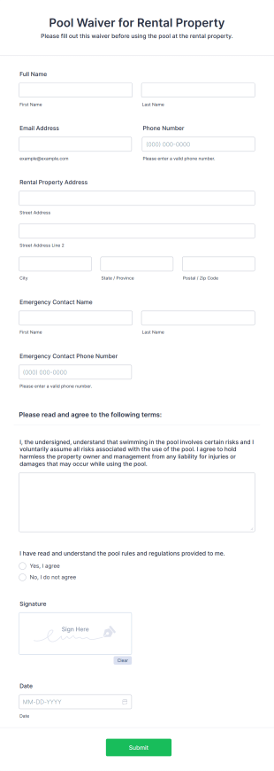Pool Waiver For Rental Property Form Template