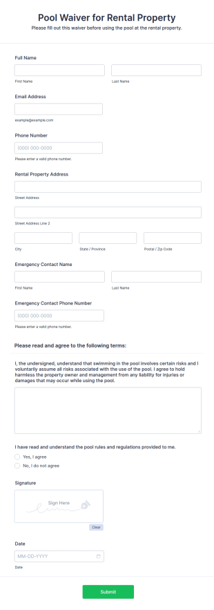 Pool Waiver For Rental Property Form Template