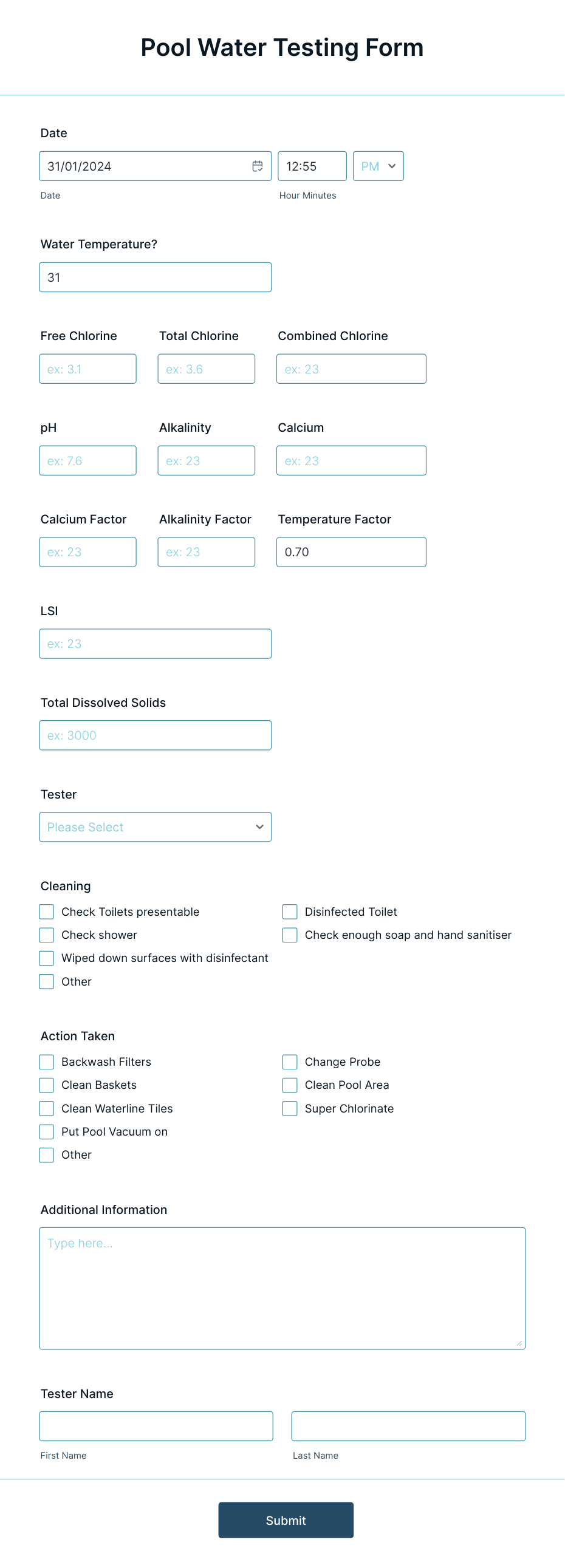 Pool Water Testing Form Template | Jotform