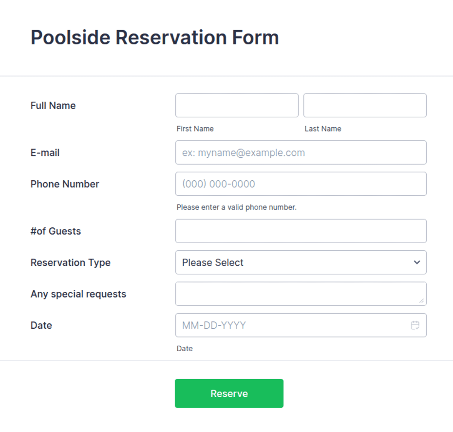 Poolside Reservation Form Template | Jotform