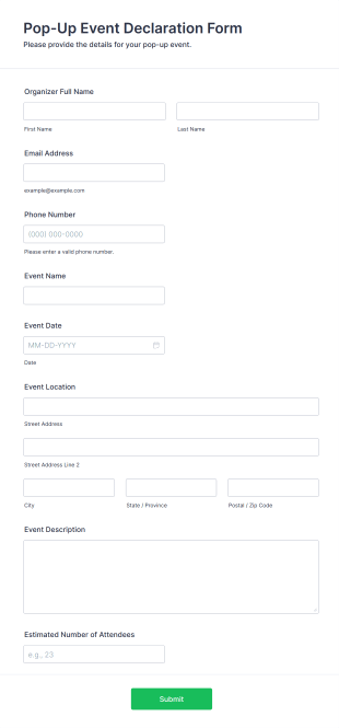 Pop Up Event Declaration Form Template