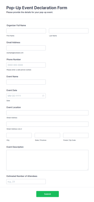 Pop Up Event Declaration Form Template