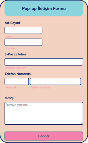 Pop Up İletişim Form Şablonu