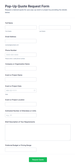 Pop Up Quote Request Form Template