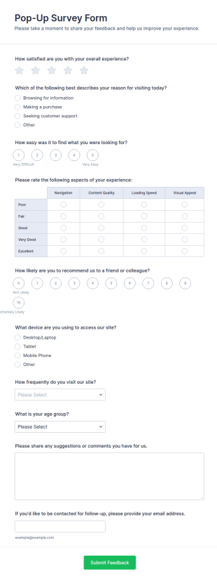 Pop Up Survey Form Template
