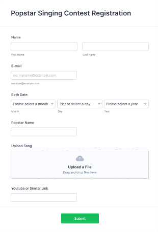 Popstar Singing Contest Registration Form Template