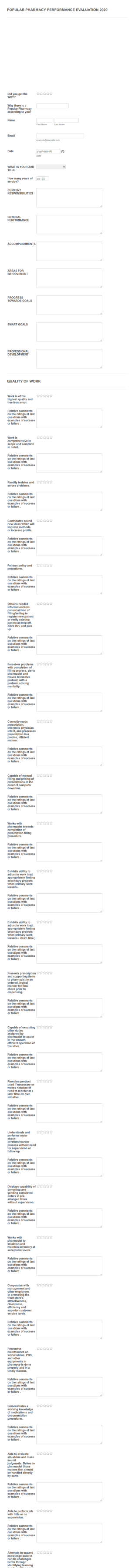 Pharmacy Employee Performance Review Form Template
