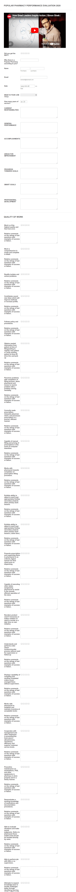 Pharmacy Employee Performance Review Form Template