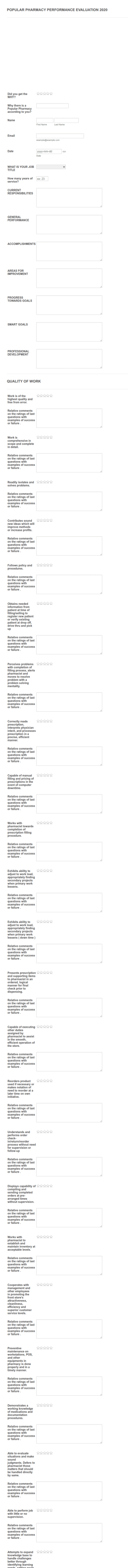 Pharmacy Employee Performance Review Form Template
