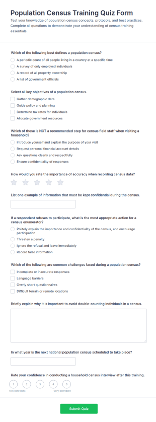 Population Census Training Quiz Form Template