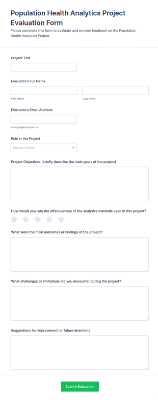 Population Health Analytics Project Evaluation Form Template
