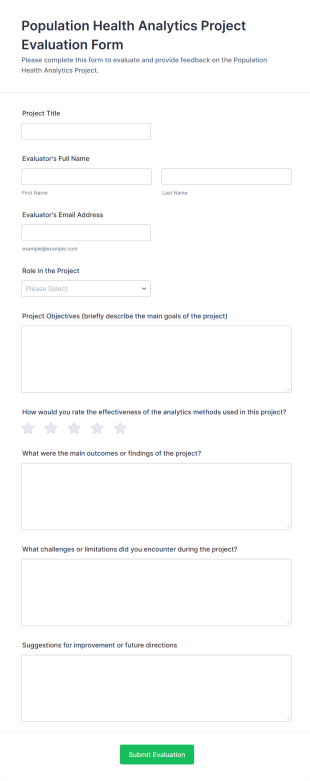 Population Health Analytics Project Evaluation Form Template
