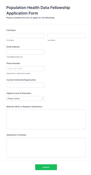 Population Health Data Fellowship Application Form Form Template