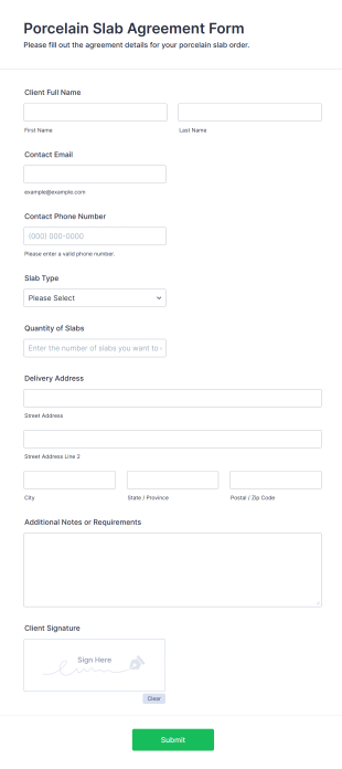 Porcelain Slab Agreement Form Template