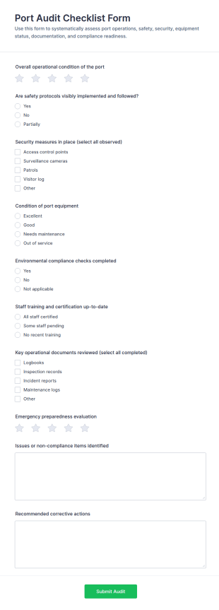 Port Audit Checklist Form Template