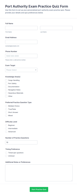 Port Authority Exam Practice Quiz Form Template