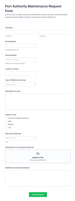 Port Authority Maintenance Request Form Template