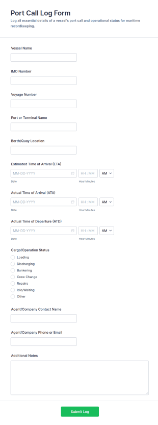 Port Call Log Form Template