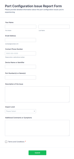 Port Configuration Issue Report Form Template