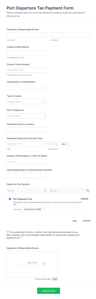 Port Departure Tax Payment Form Template