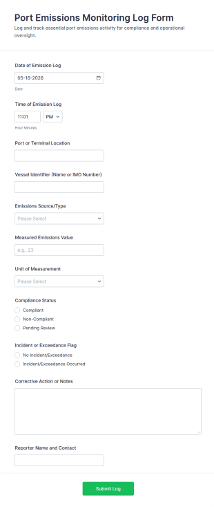 Port Emissions Monitoring Log Form Template