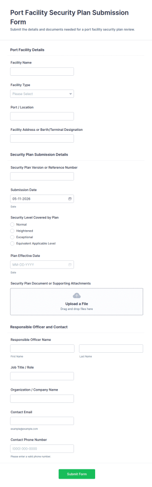 Port Facility Security Plan Submission Form Template