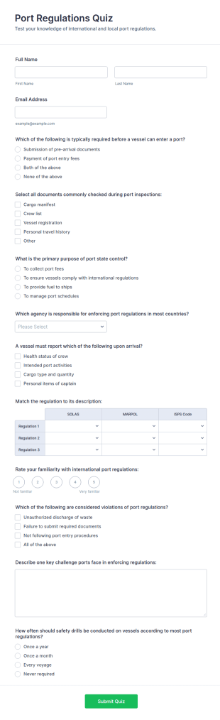 Port Regulations Quiz Form Template