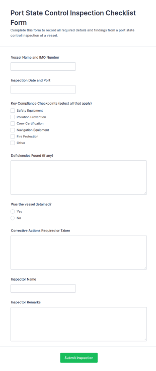 Port State Control Inspection Checklist Form Template