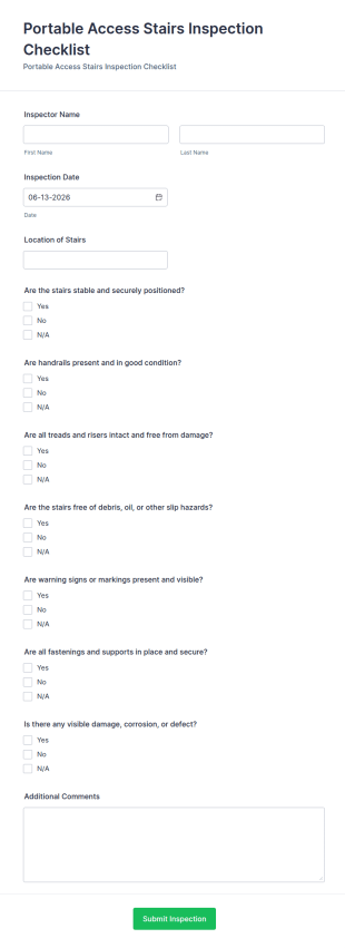 Portable Access Stairs Inspection Checklist Form Template