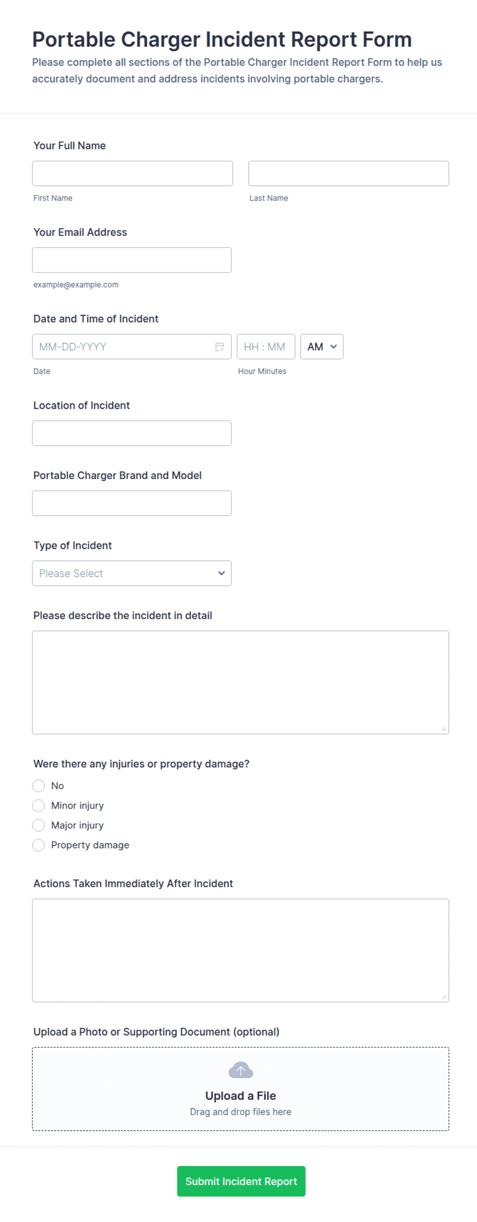 Portable Charger Incident Report Form Template | Jotform