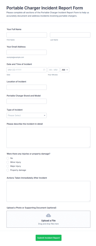 Portable Charger Incident Report Form Template