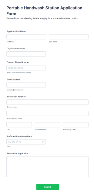 Portable Handwash Station Application Form Form Template