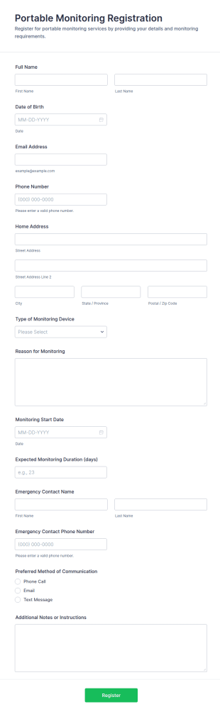 Portable Monitoring Registration Form Template