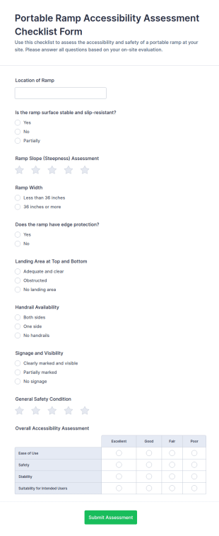 Portable Ramp Accessibility Assessment Checklist Form Template