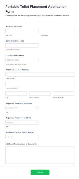 Portable Toilet Placement Application Form Form Template