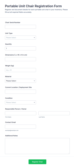 Portable Unit Chair Registration Form Template