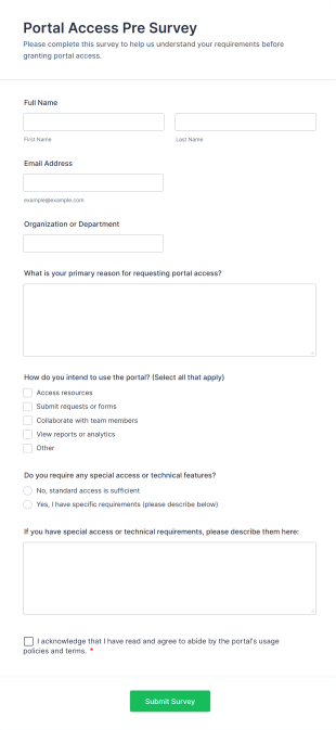 Portal Access Pre Survey Form Template